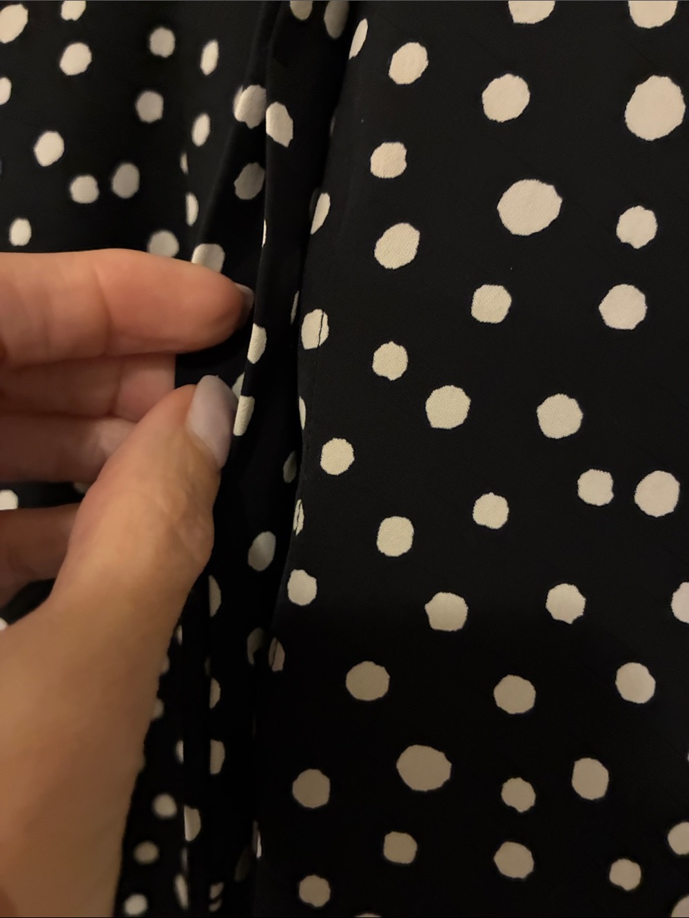 CHICO'S Polka Dot Shirtdress | Smocked Ruffle Cuffs & Long Sleeve | Black/White - Picture 5 of 7